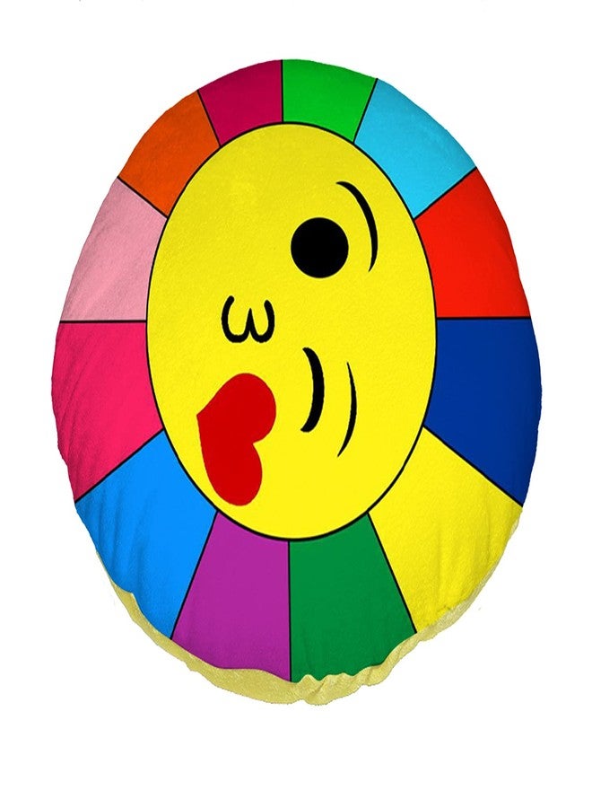 Ship Smart Round Shape Velvet Fabric Printed Soft Toy/Smiley/Emoji/Plush/Filled/Emoticons/Icons/Cool Cushions/Pillow, 14x14-inches (Multicolor) Design 22 - Image 2